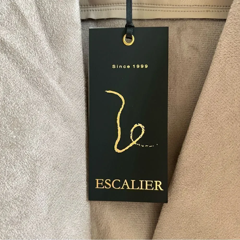 Escalier Faux Leather Jacket Slim Open Jacket NWT Khaki Tan  Blazer Size Small